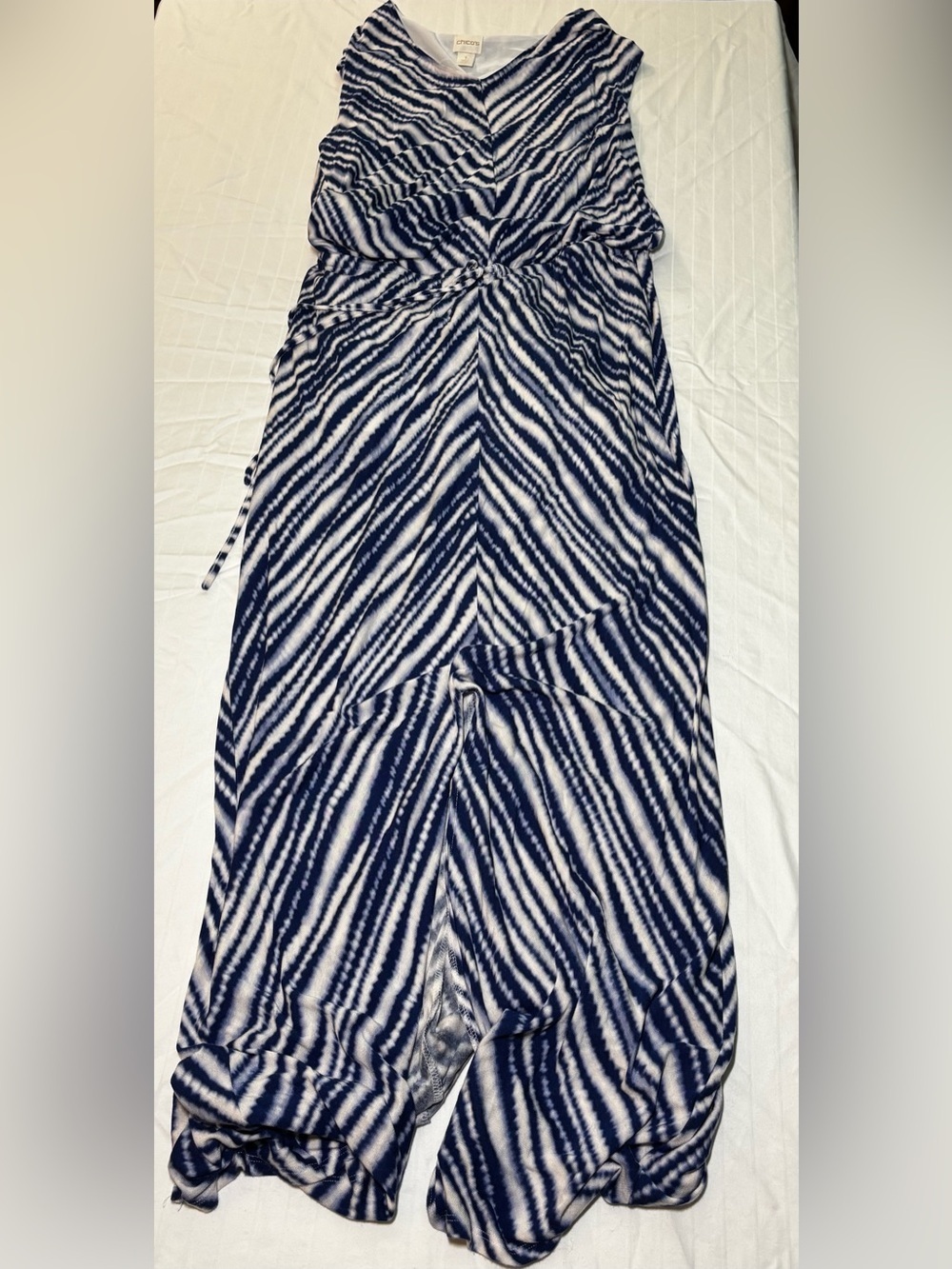 Chico's Navy and White Striped Sz 1 8 long tank dress with front slit